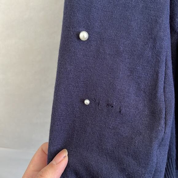 Chloe and Jasmine Pearl Cardigan Women’s Size M Navy Blue Sleeve Open Front READ - Picture 5 of 10